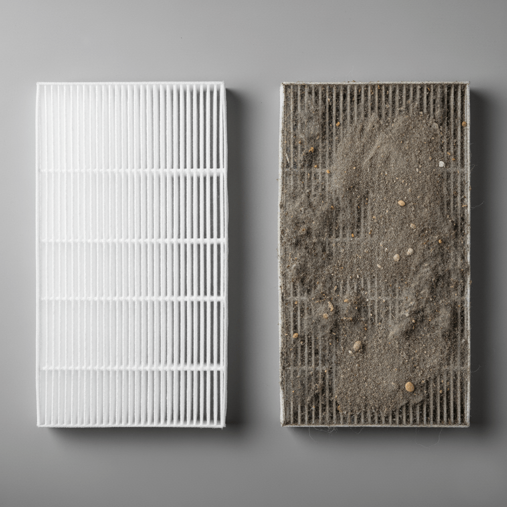 porównanie czystego i zabrudzonego filtra rekuperatora