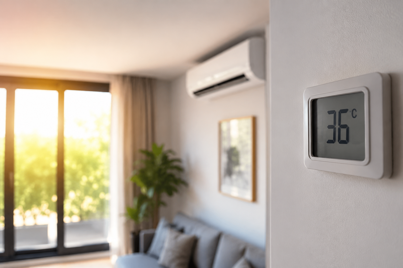 Klimatyzacja słabo chłodzi podczas upałów w nowoczesnym salonie